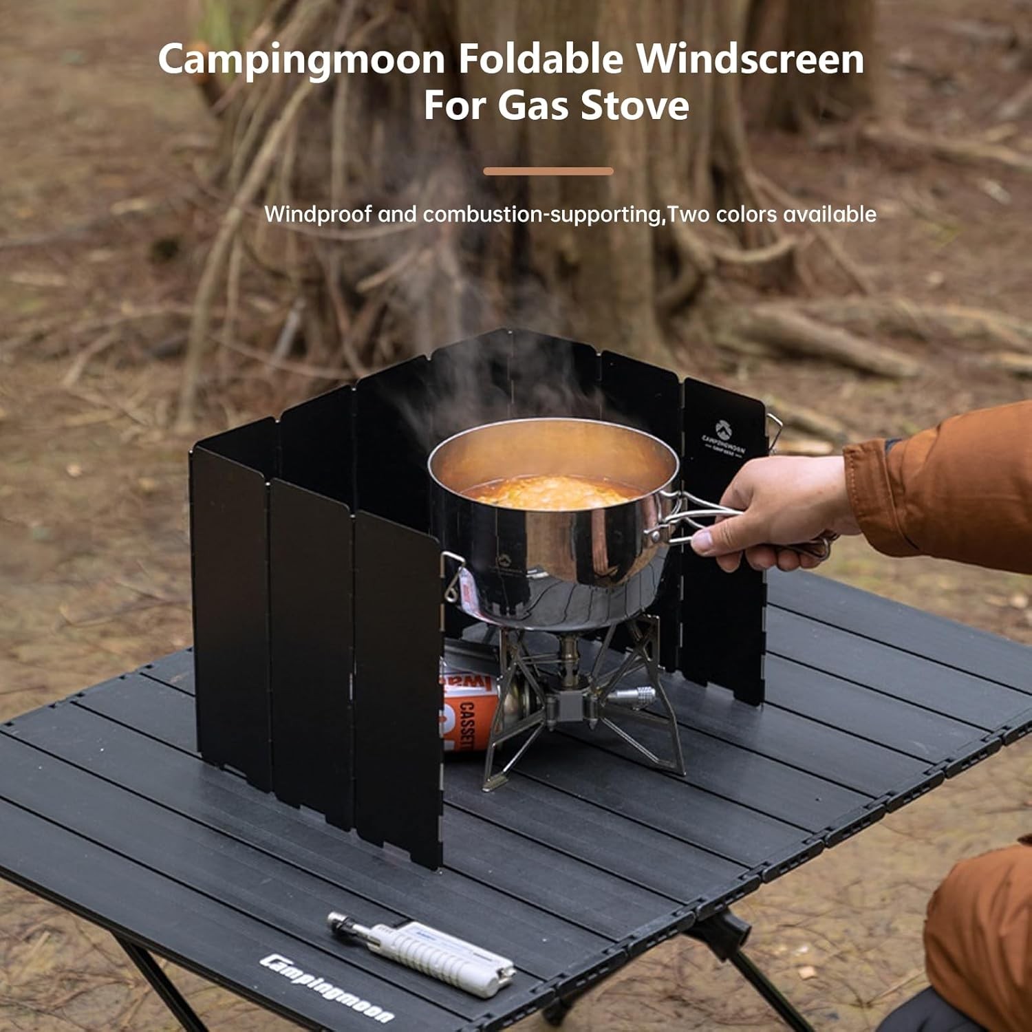 Campingmoon Camp Stove Windscreen,Foldable Aluminum Alloy 10 Plates Wind Shield