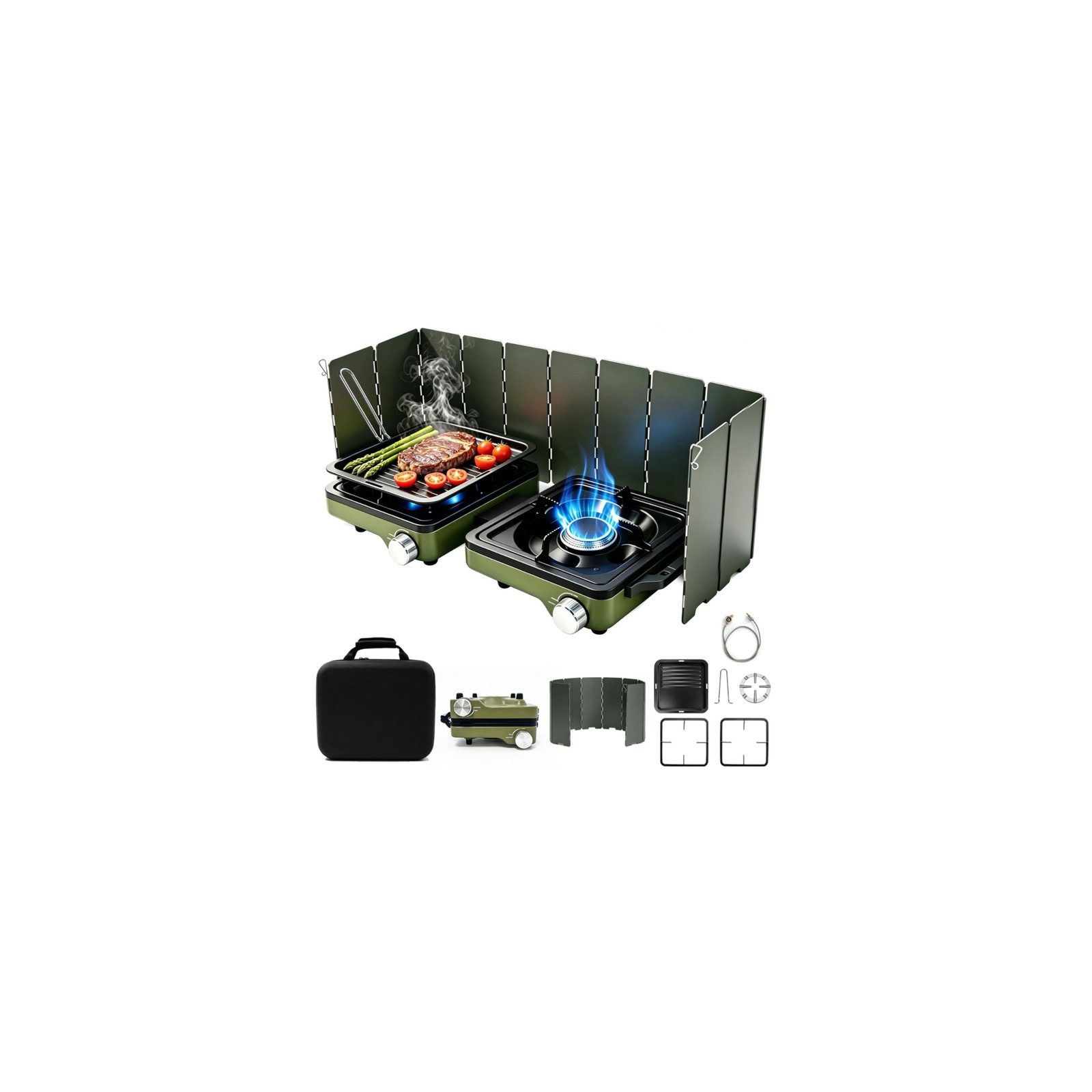 2 Burner Portable Camp Stove, 24000 BTU Propane Camping Stove with Windshield…