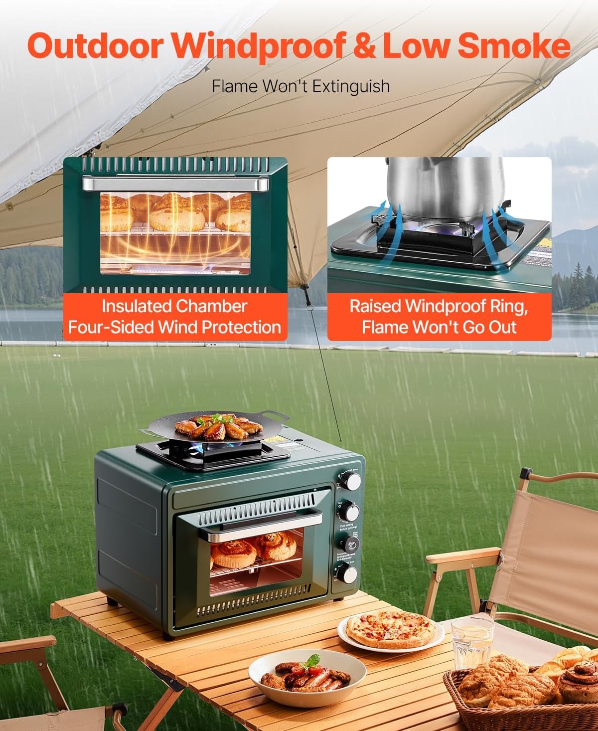 VEVOR 2-in-1 Portable Camping Stove Oven Combo Gas Butane Compatible