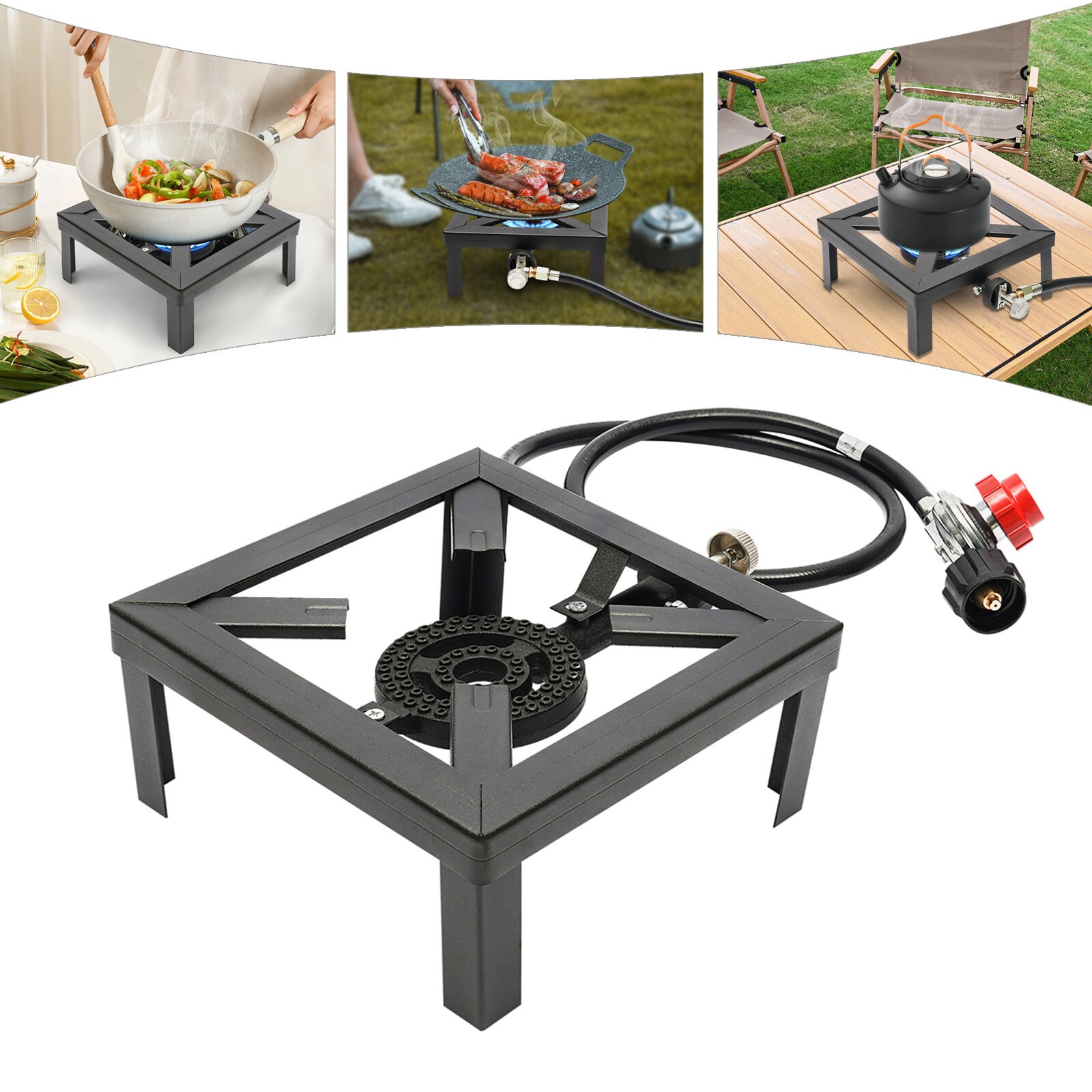 Propane Cooker Burner Stove Gas Outdoor Cooking Camping Stand BBQ Grill & Hose