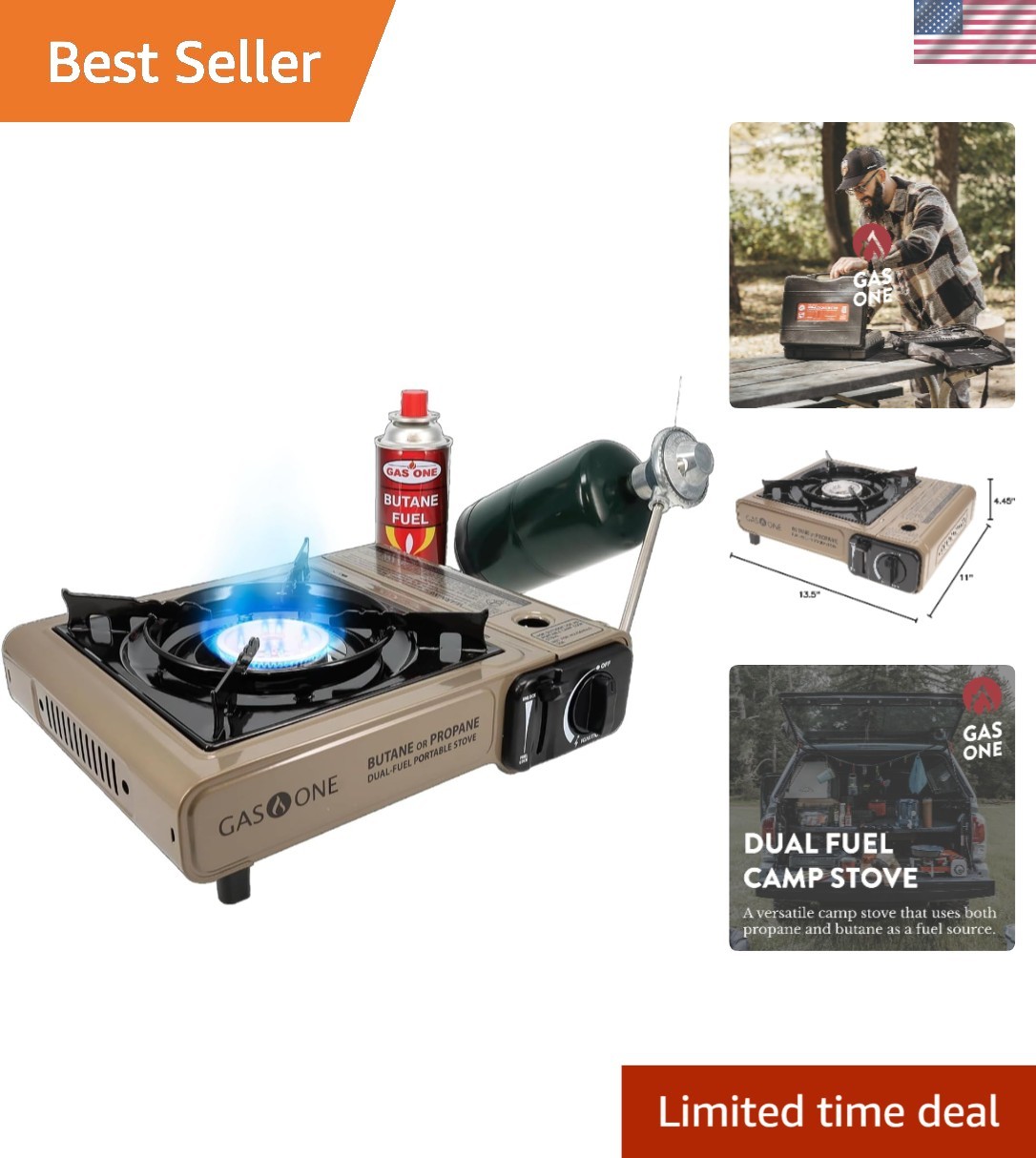 Safe & Efficient Portable Camping Stove – Propane/Butane Dual Fuel with 8000 BTU