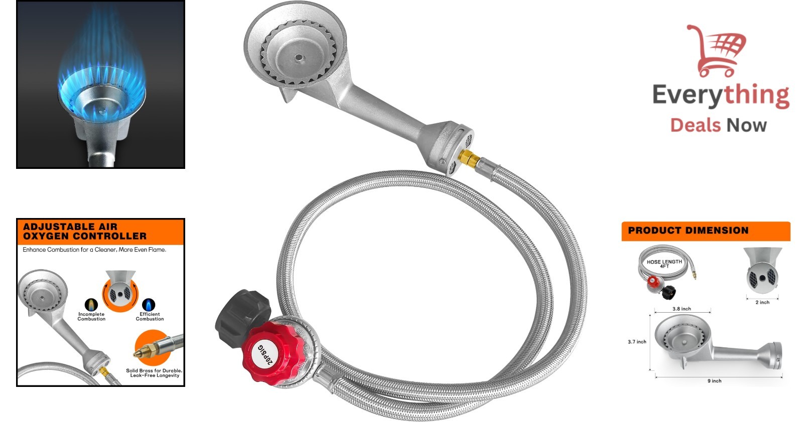 Durable Cast Iron Taper Burner Head Adjustable 20 PSI Propane Regulator Hose