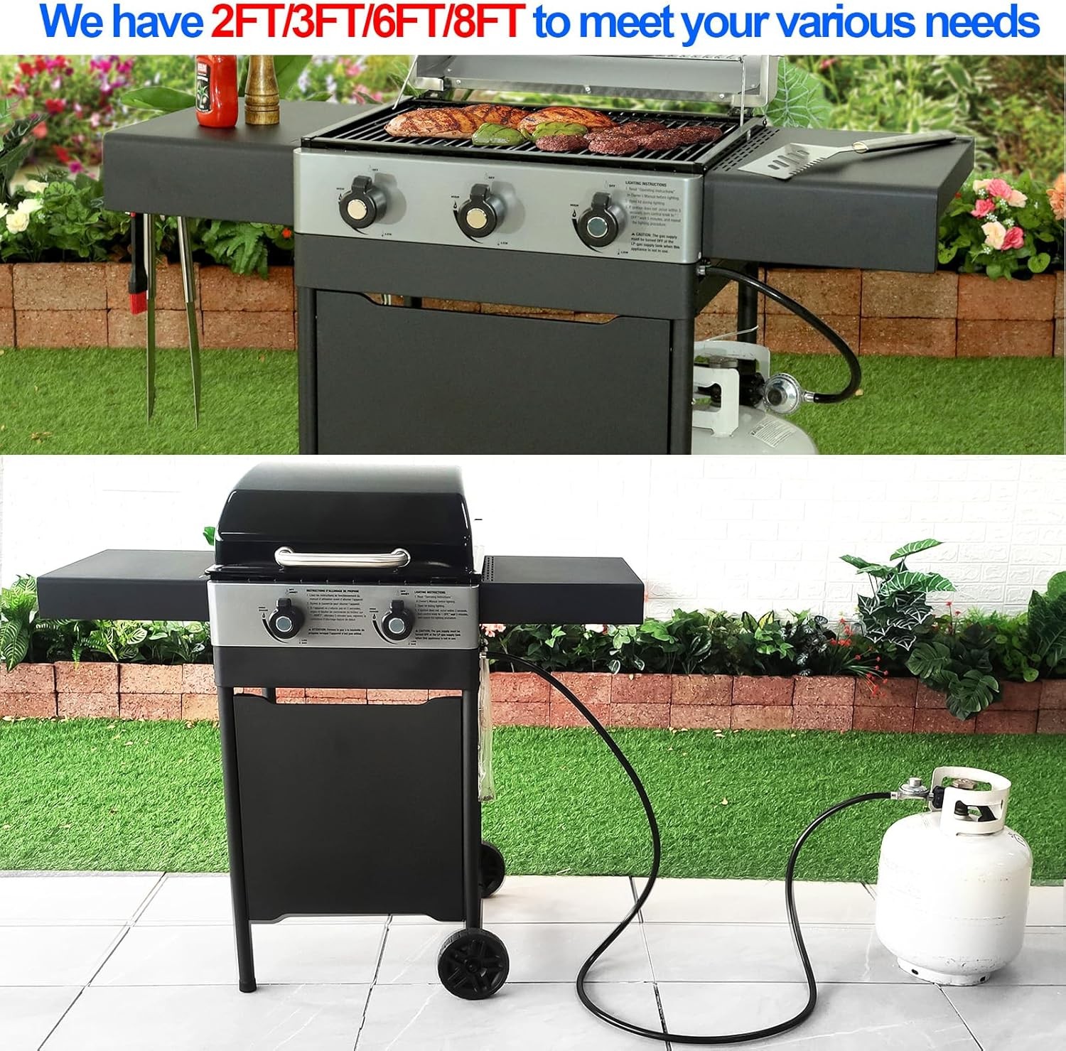 2-Feet propane Gas Grill Regulator and Hose, Replacement for 2FT, Black
