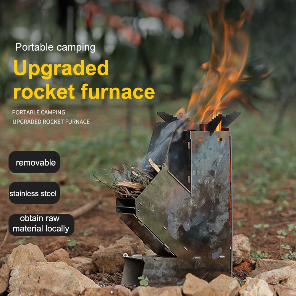 BBQ Rocket Stove Stainless Steel Cooking Stove Portable Collapsible Camping Stov