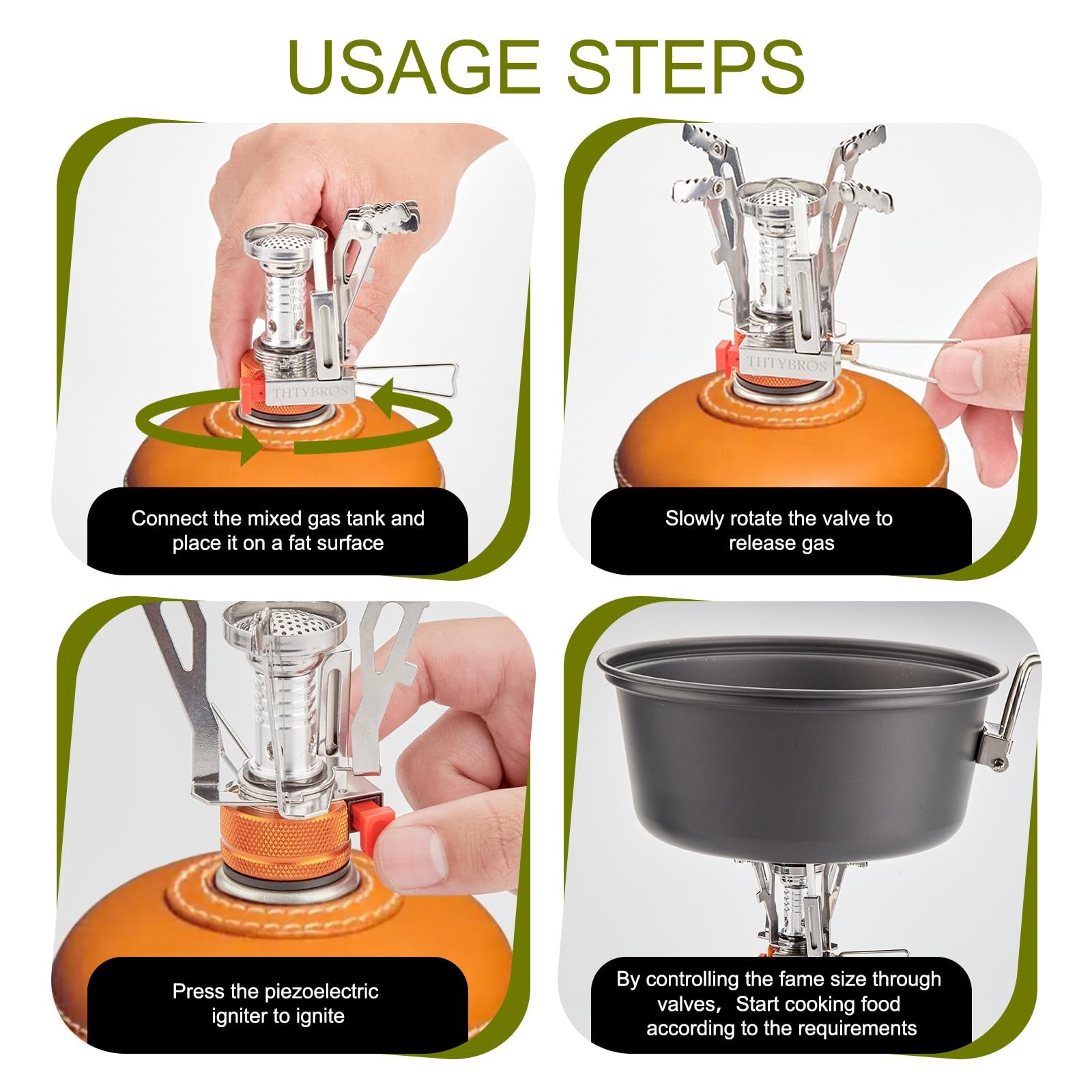 Portable Camping Stove 3000W Windproof Gas Burner with Piezo Ignition Compact