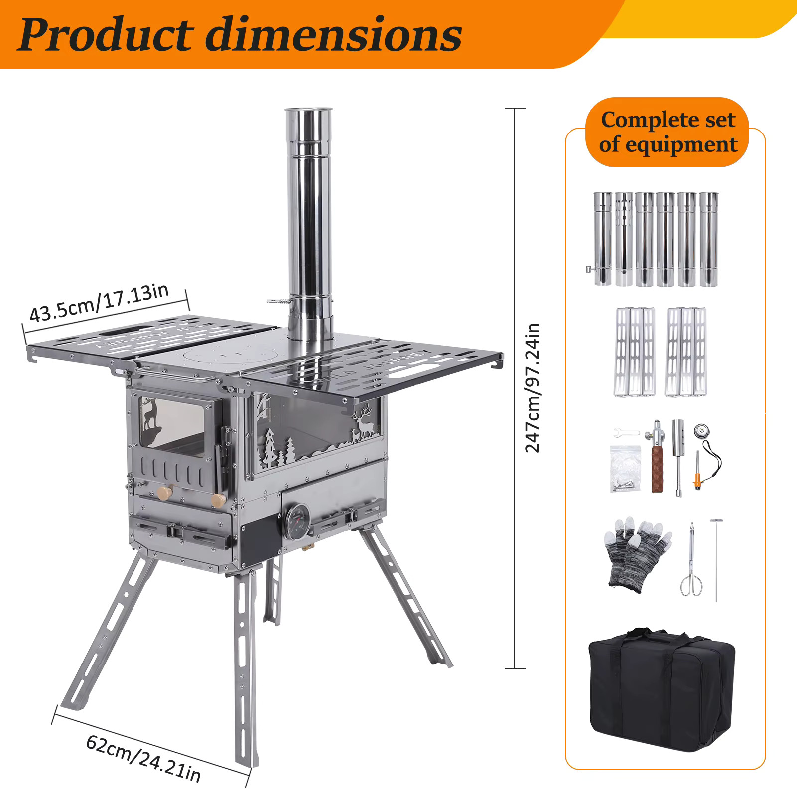 Camping Stove with Oven & Camping Table with Chimney Pipe Multi-Fuel Camp Stove
