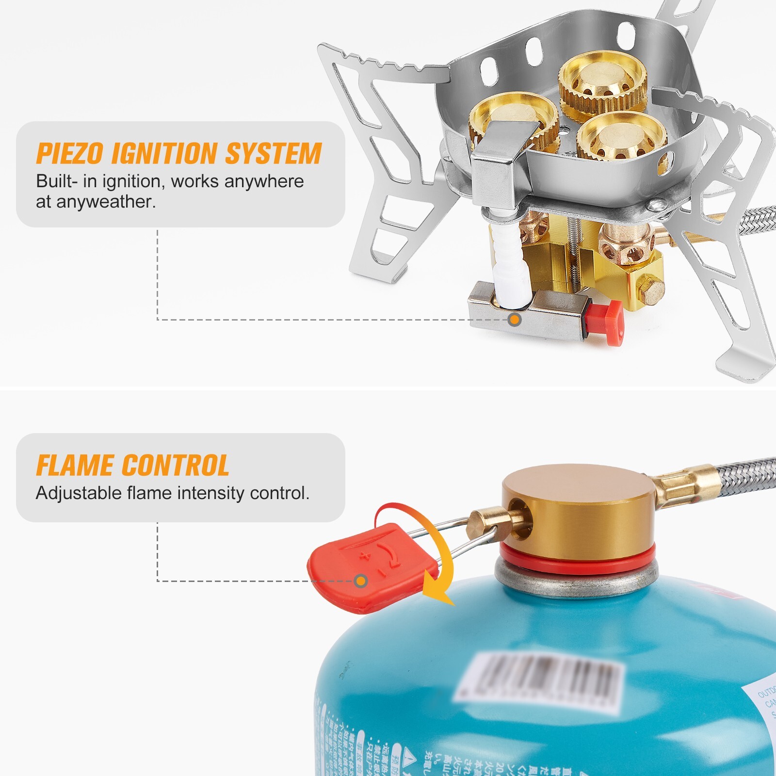 WADEO Windproof Camping Stove and Piezo Ignition 1 LB Propane Tank Adapter 6800W