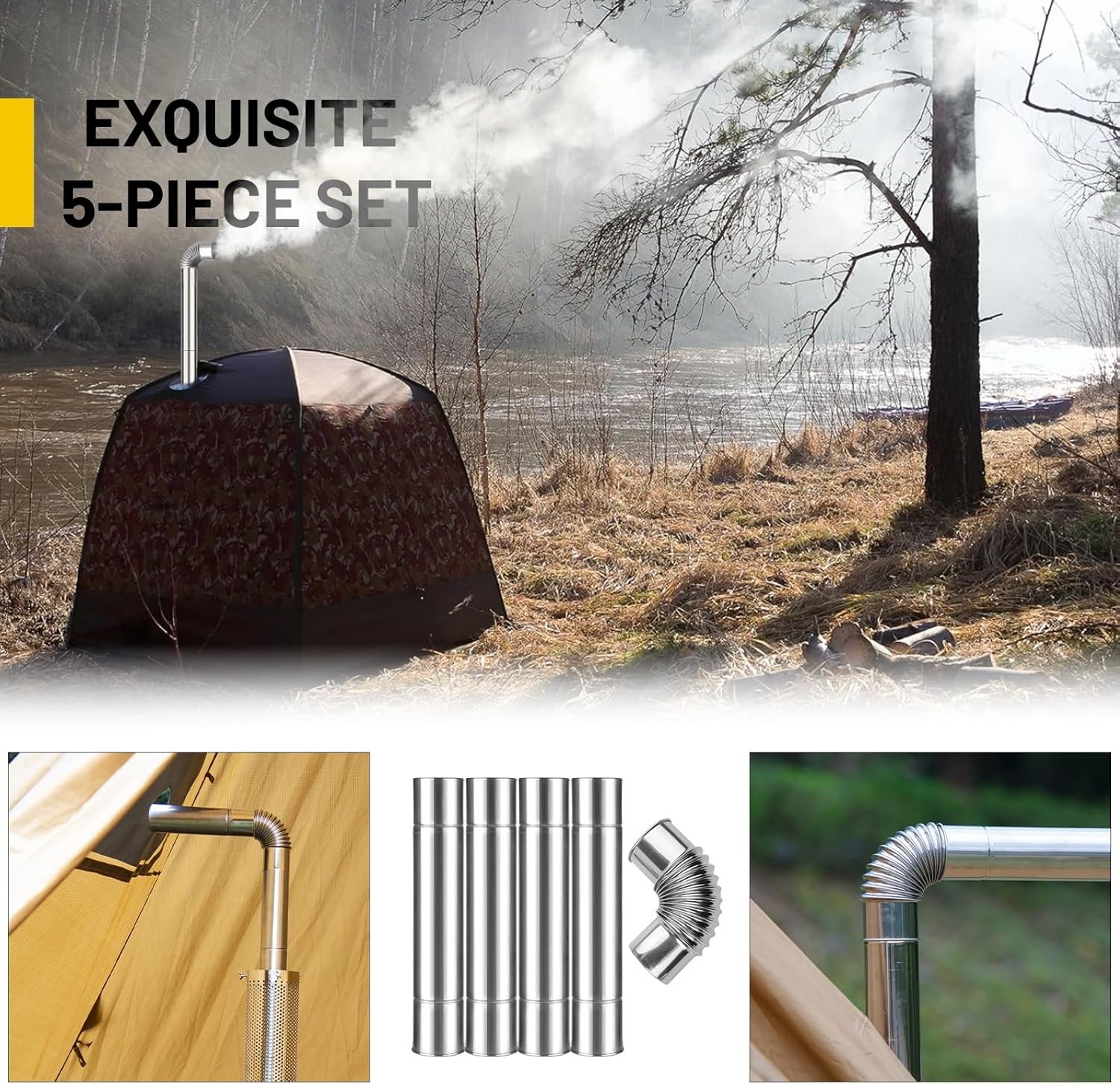 Hot Tent Stove Wood Burning Stove Portable Wood Stove W/ 12 Stainless Chimney