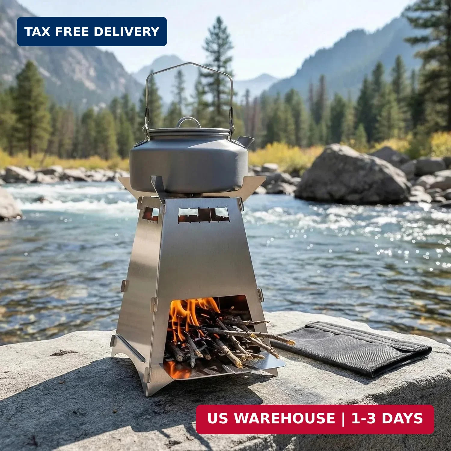 Foldable Portable Camp Stove-Mini Stainless Steel Grid Wood Burning Stove, Porta