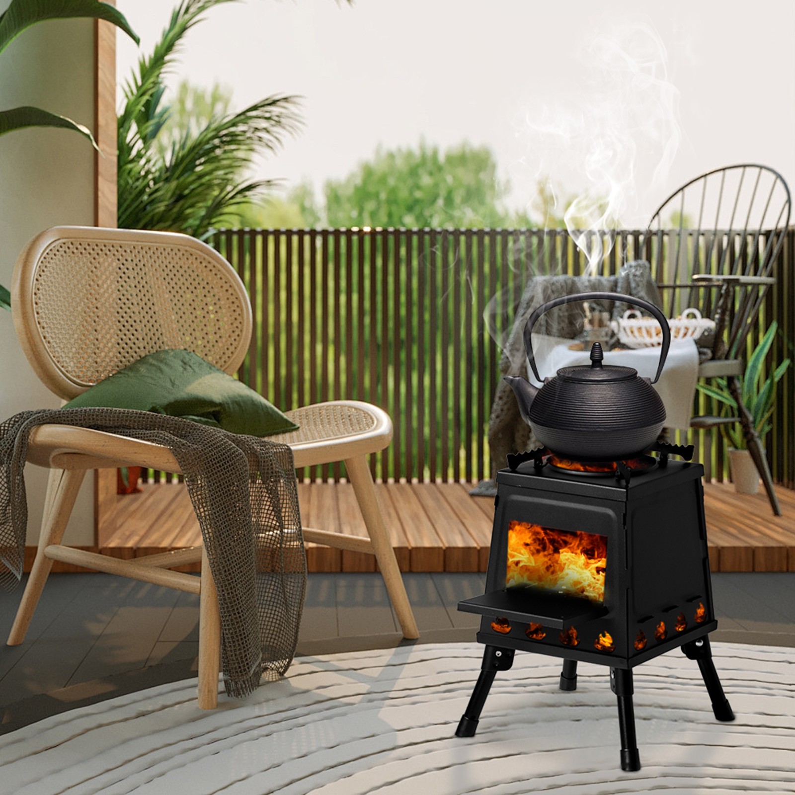 Wood Burning Tent Stove, Portable, for Camping Outside Black Outdoor