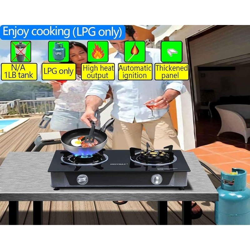 2 Burner Propane Stove High Heat Output Automatic Ignition Outdoor Cooking New