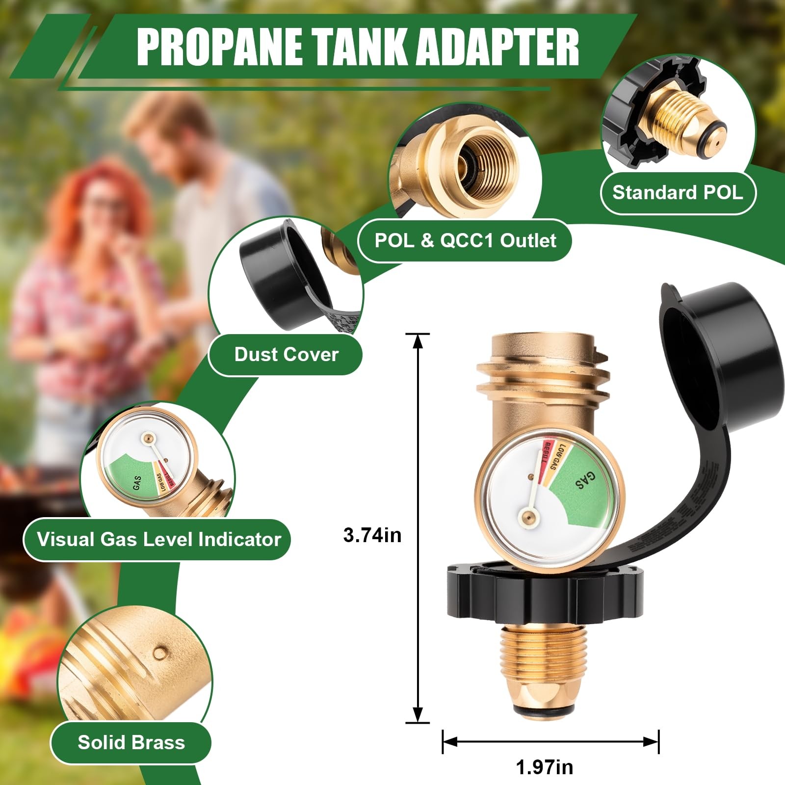 YEYETUO 100 lb Propane Tank Adapter, Gauge with Gauge, yellow