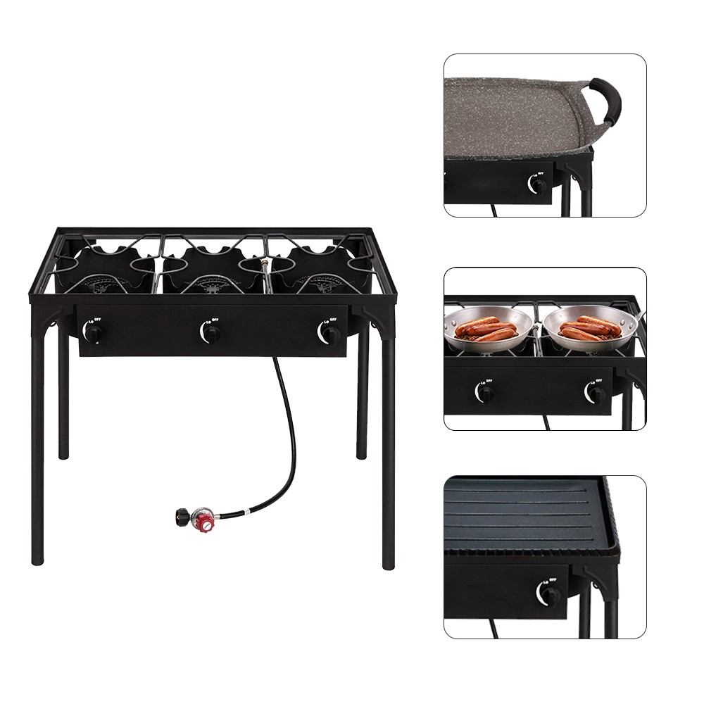 Hot 225000 BTU Propane Stove 3 Burner Gas Outdoor Portable Camping BBQ Grill US