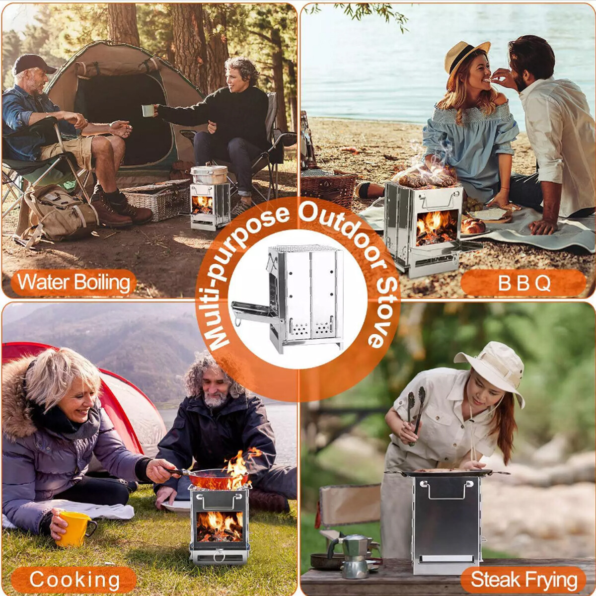 Portable Folding Stainless Steel Stove Outdoor Camping BBQ Wood Burning Stove