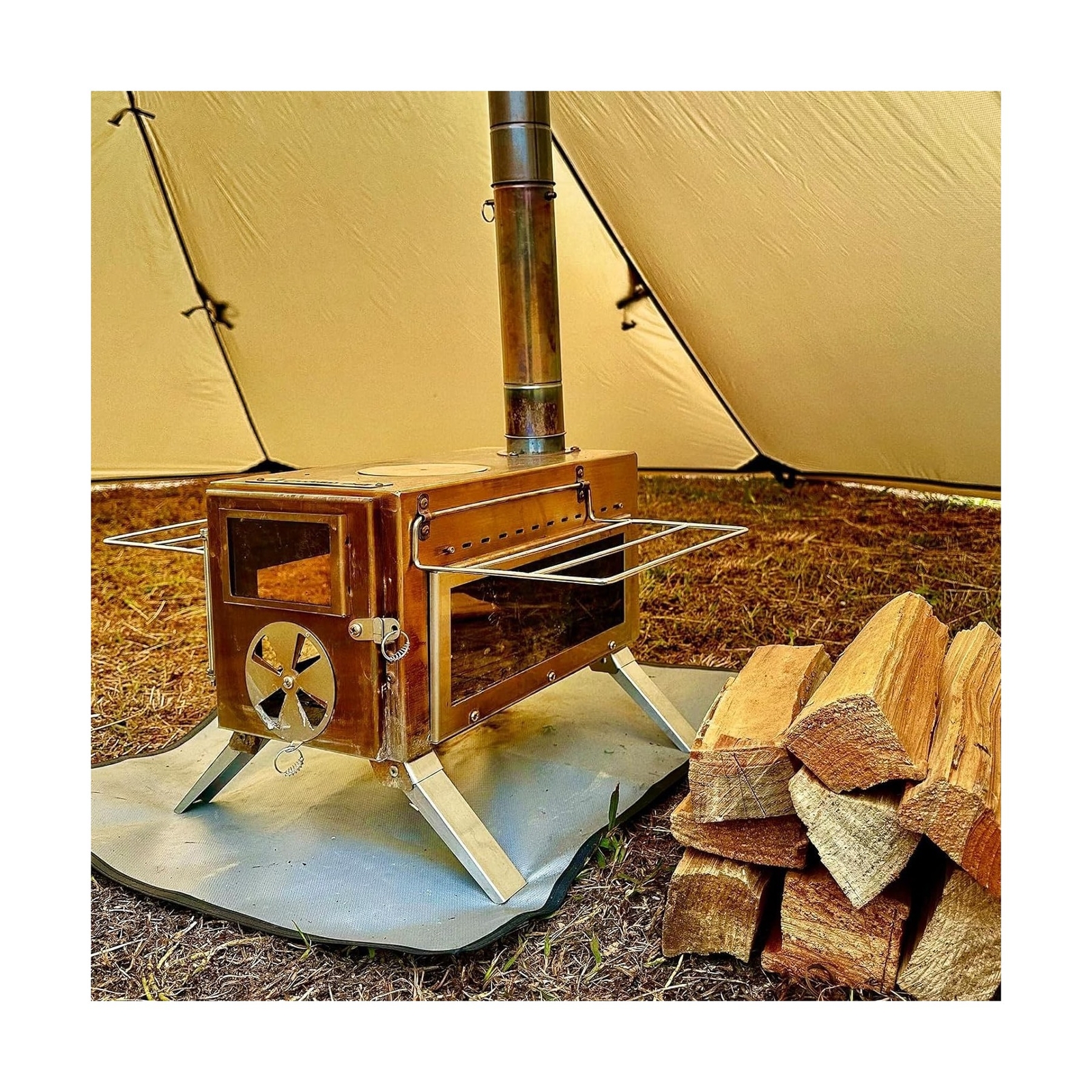 Portable Camping Wood Stove with View Glass and Cooking Function, 8 Stainless…