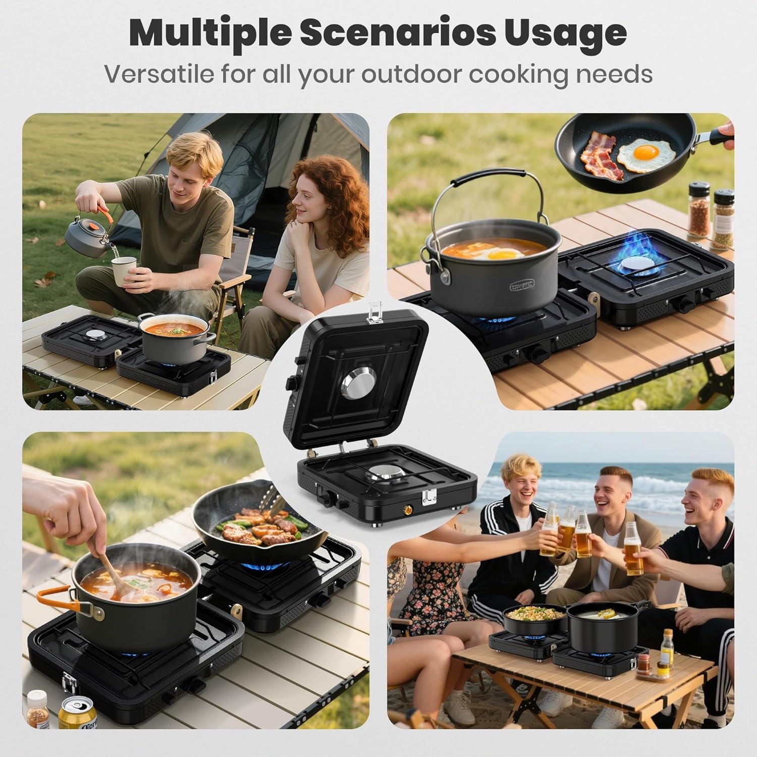 Camp Stove Propane, 2 Burner Folding Propane Camping Stove with Carrying Bag, Ad