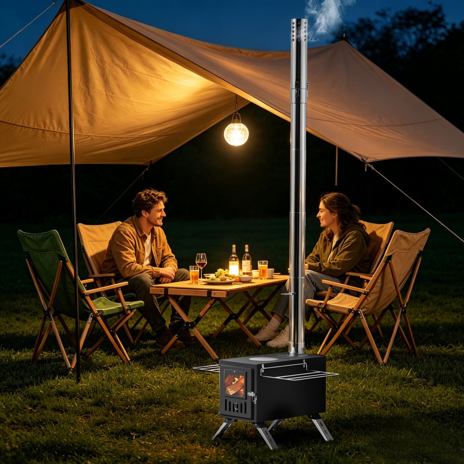 Portable Wood Burning Stove with 6 Chimney Pipes Heavy Duty Hot Tent Heater USA