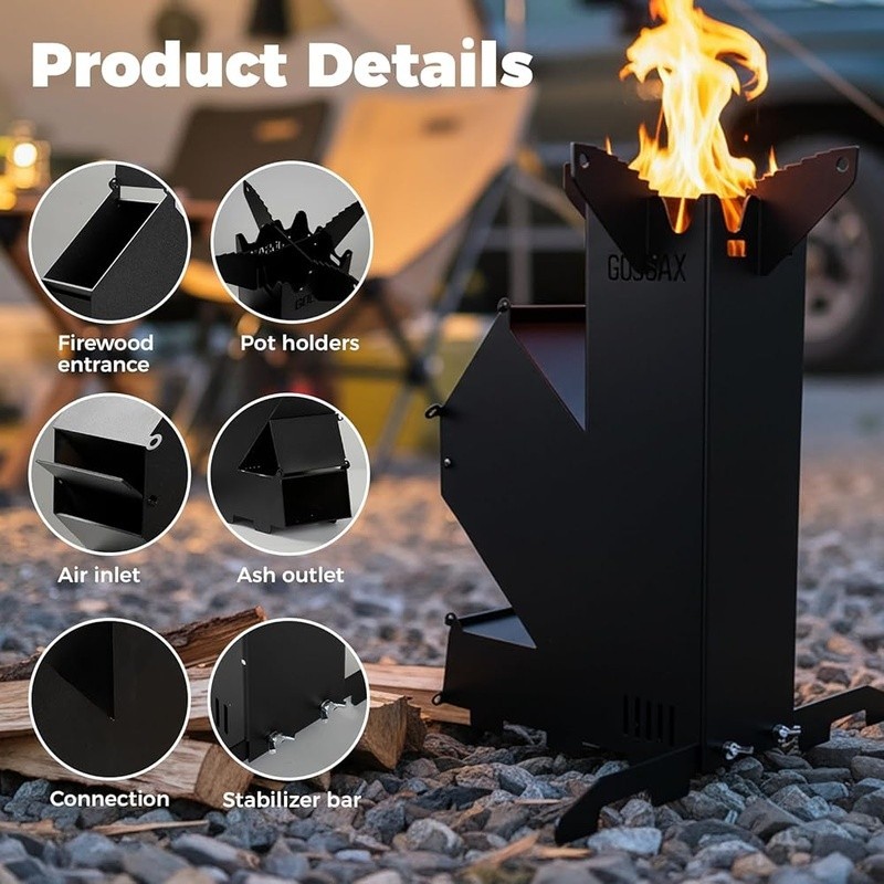 Portable Wood Rocket Stove Outdoor Cooking Efficient Lightweight Durable Design