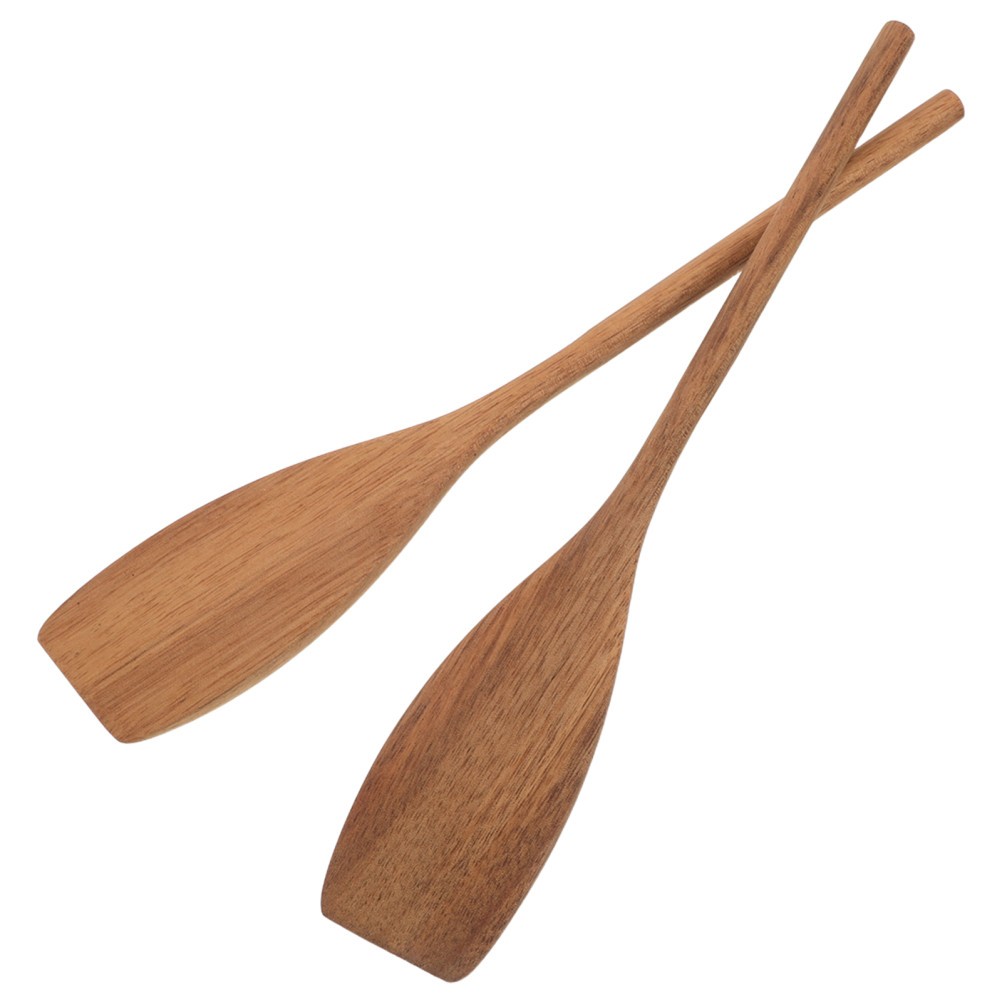 2pcs Wooden Kitchen Flat Spatula – Long Handle Mixing Spoons for Baking,