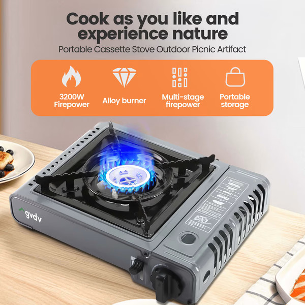 GVDV Portable Camping Stove,1 Burner Butane Gas Stove with Updated Carrying Case