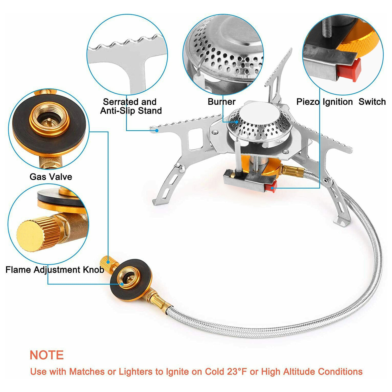 3700W Portable Backpacking Camping Gas Stove with Piezo Ignition + Burner + Case