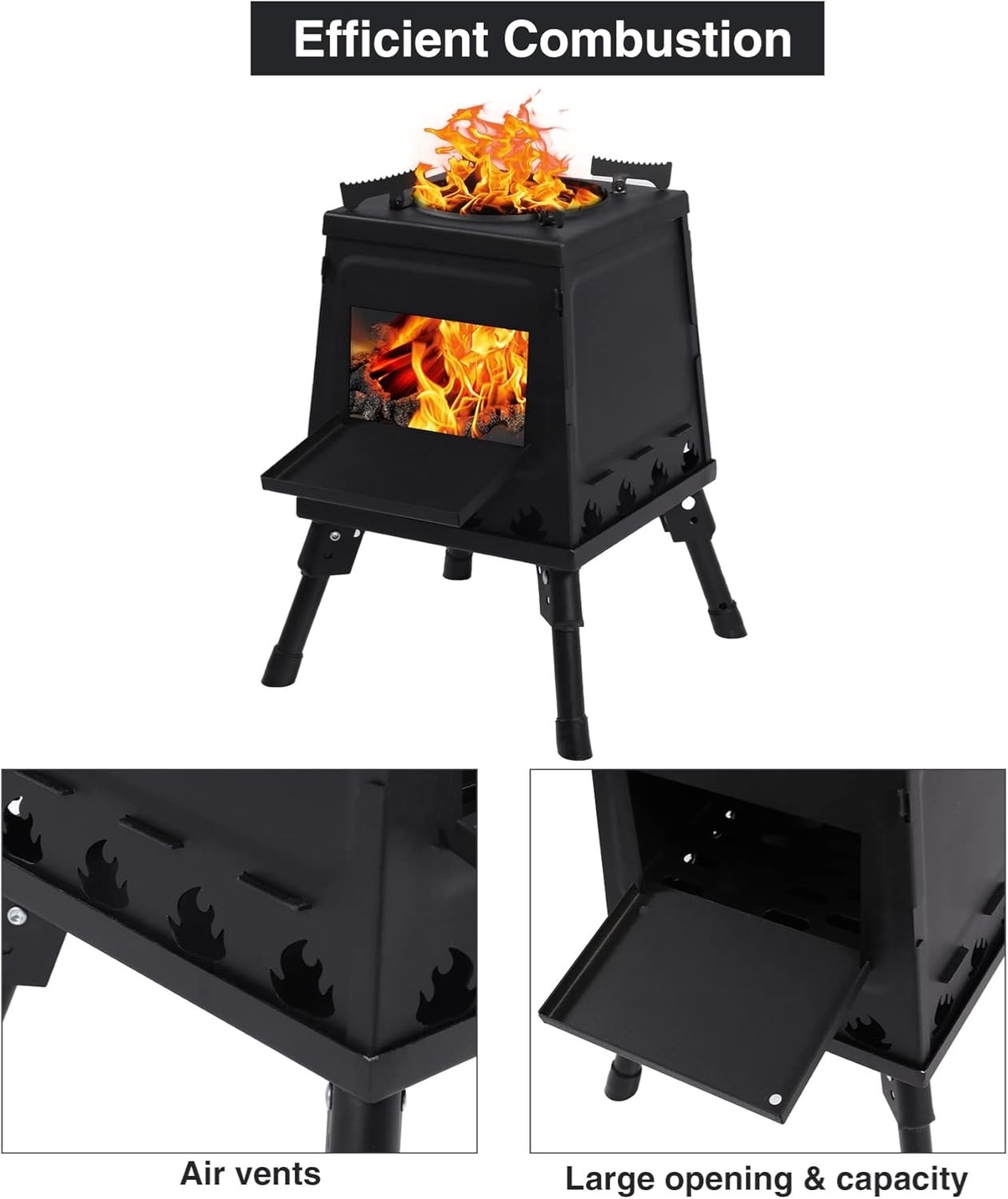 Lineslife SMALL Portable Cast Iron Wood Burning Camping Stove, Black