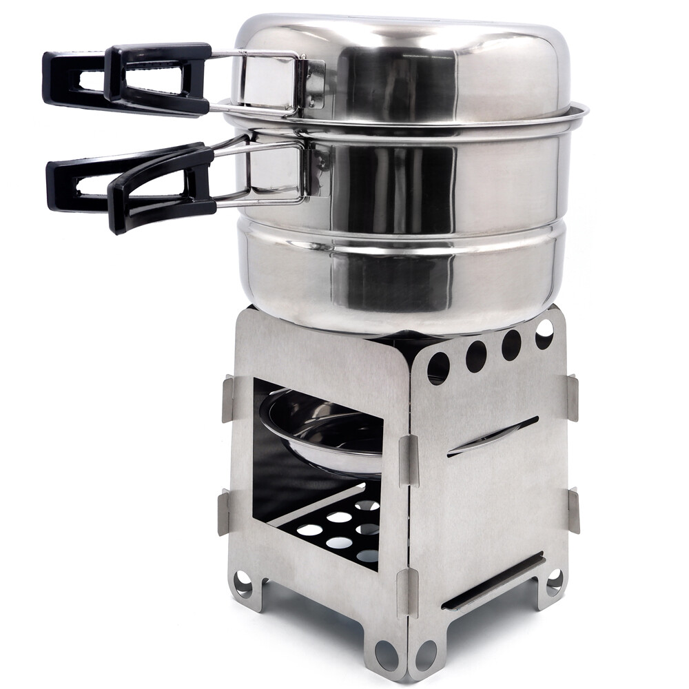 Portable Camping Outdoor Stove Cookware Stainless Steel Cooking Picnic Bowl Pot
