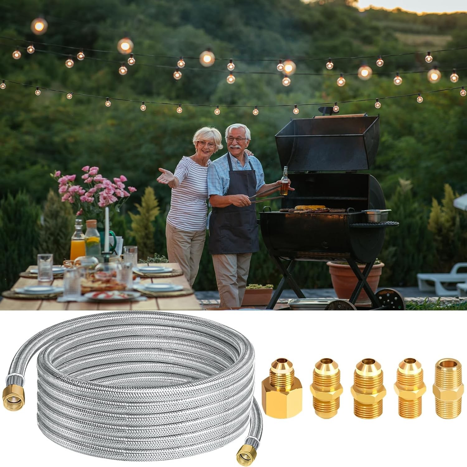 12FT Stainless High Pressure Braided Propane Hose Extension with Silver