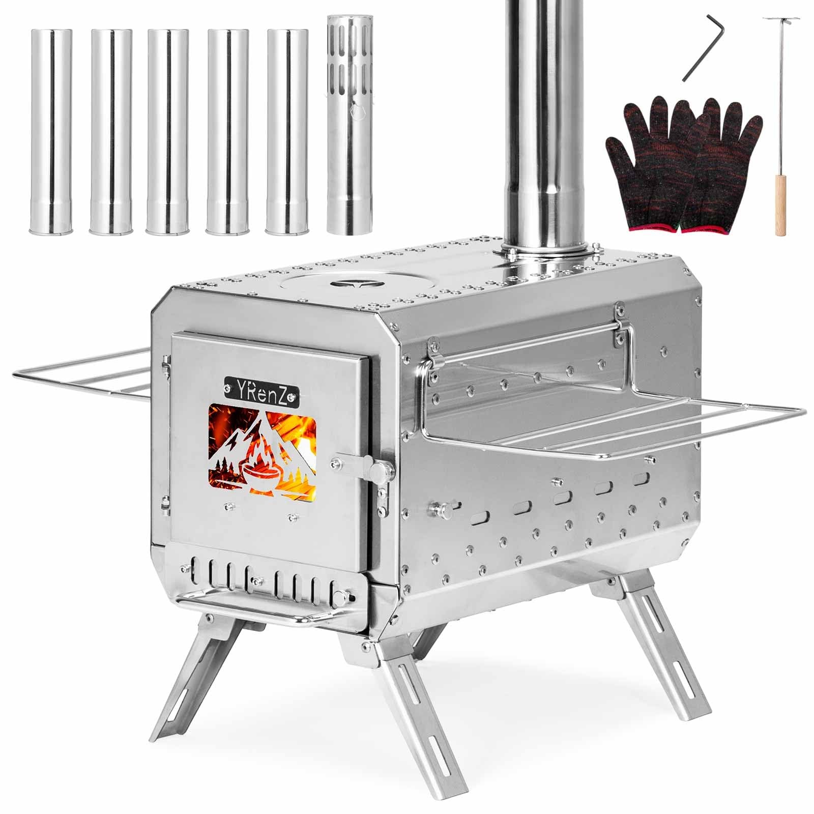 YRenZ Stainless Steel Tent Stove, Portable Wood Stove with Heat-Resistant 1.5mm