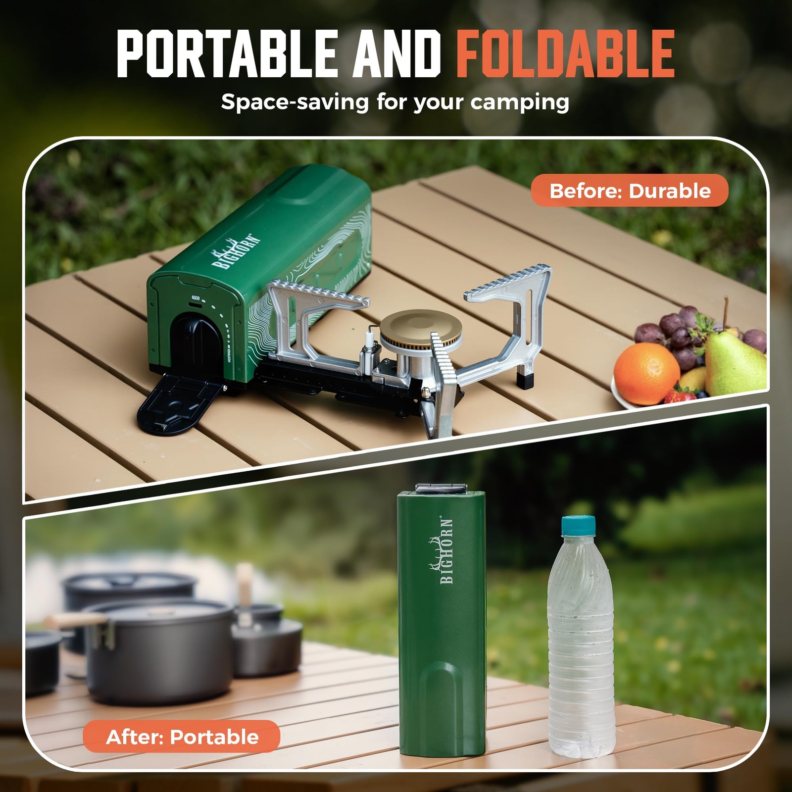 BIG HORN OUTDOORS Butane Camping Stove, Portable Folding Gas Small, Green