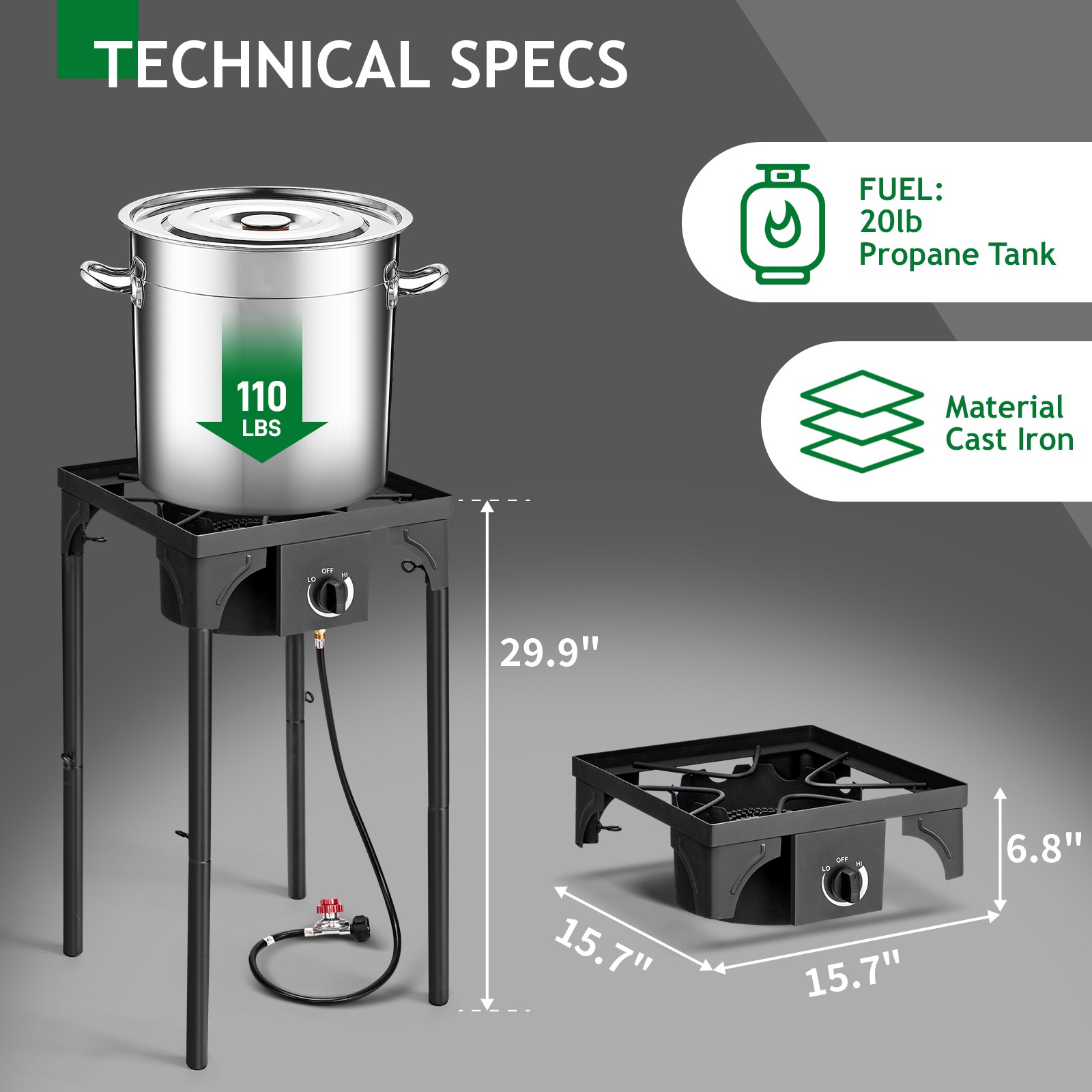 Square Single Burner Liquid Propane Outdoor Patio Travel Stove Range 75,000 BTU