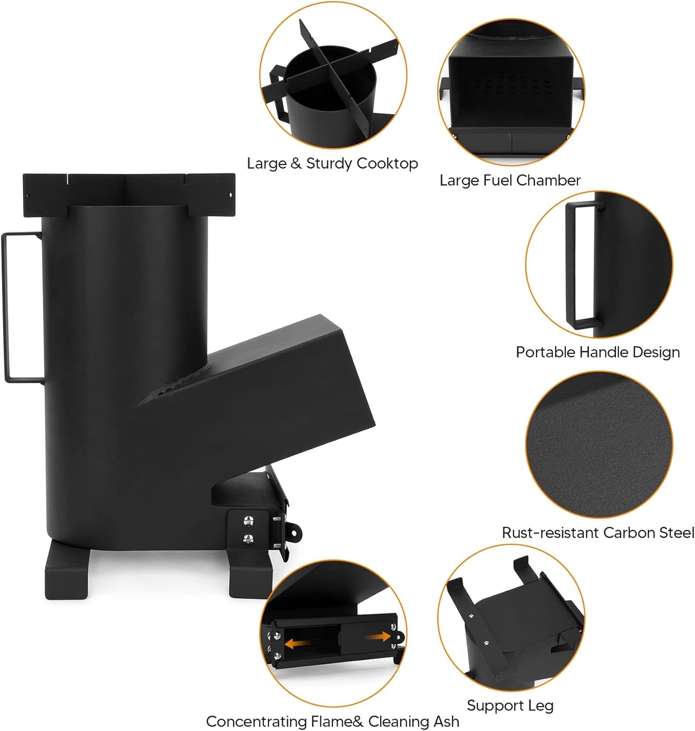 3-in-1 Camp Rocket Stove W/ 14.5″ Cooking Grate 18″ Griddle & Cooktop Portable