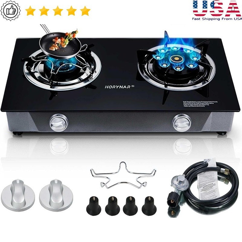 2 Burner Propane Stove Automatic Ignition 26000 BTU Outdoor Cooking Easy Clean