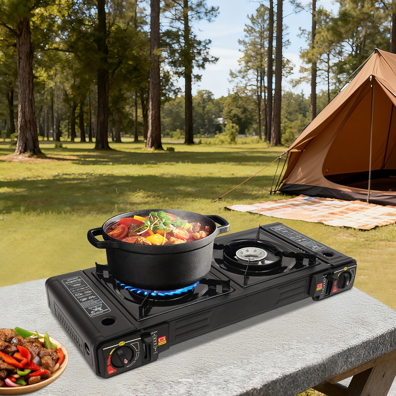 Portable 2-Burner Butane Camping Stove for Outdoor Cooking with Carrying Case