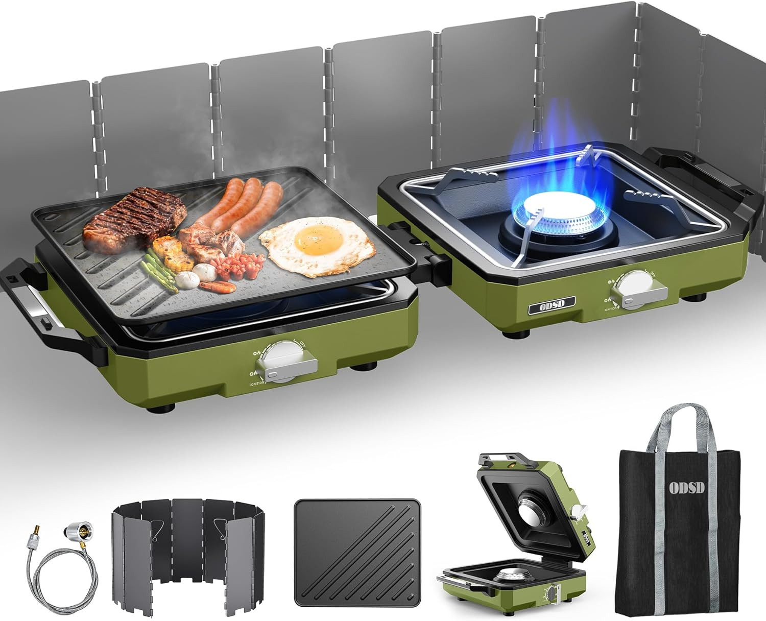2 Burner Camping Stove with Windshield, 20000 BTU Propane Camp Stove, Portable F