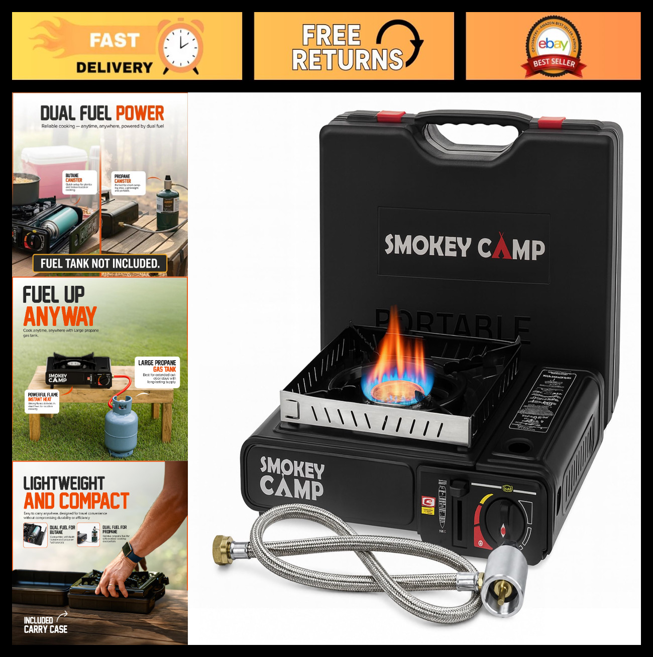 3000W Dual Fuel Camping Stove – Butane & Propane, Automatic Ignition, Adjustable