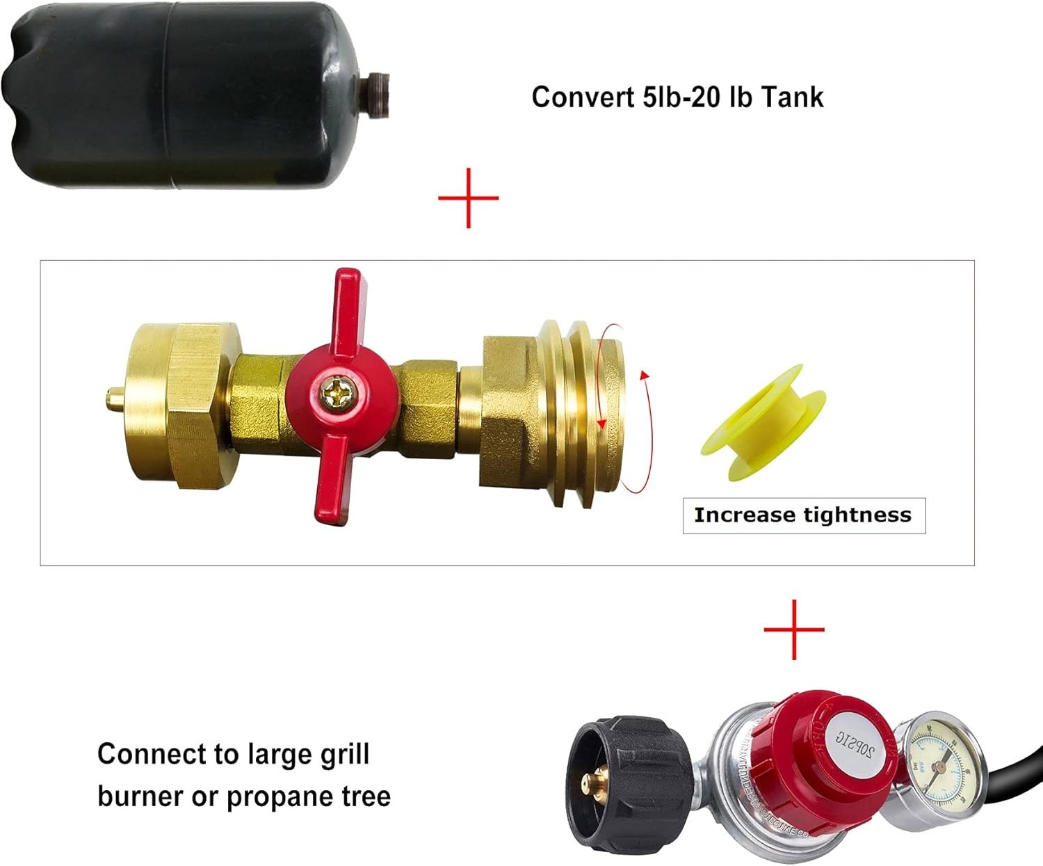 1lb to 20lb Propane Tank Adapter with Valve, Conver CGA600 QCC/Type1 Male…