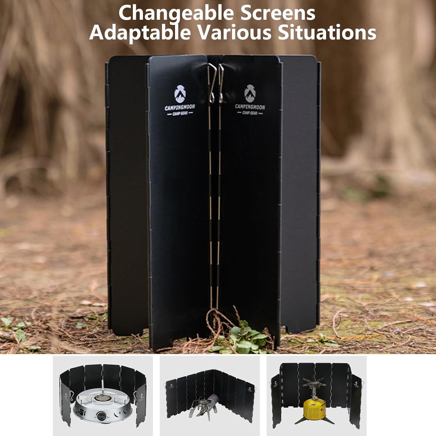 Campingmoon Camp Stove Windscreen,Foldable Aluminum Alloy 10 Plates Wind Shield