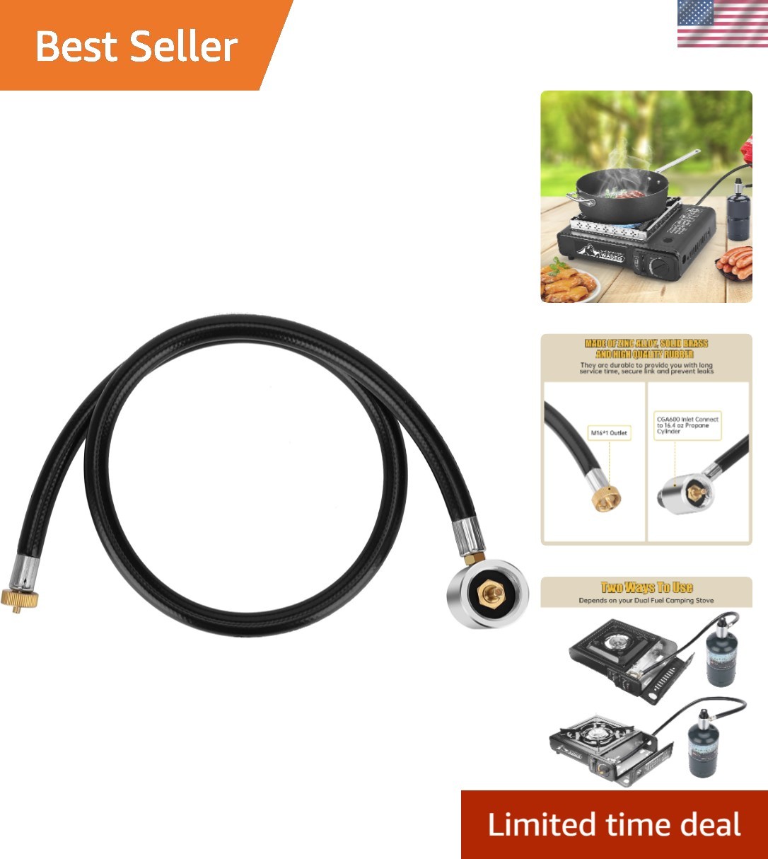Dual Fuel Camping Stove Replacement Hose, 3FT & M16*1 Propane Regulator Hose …
