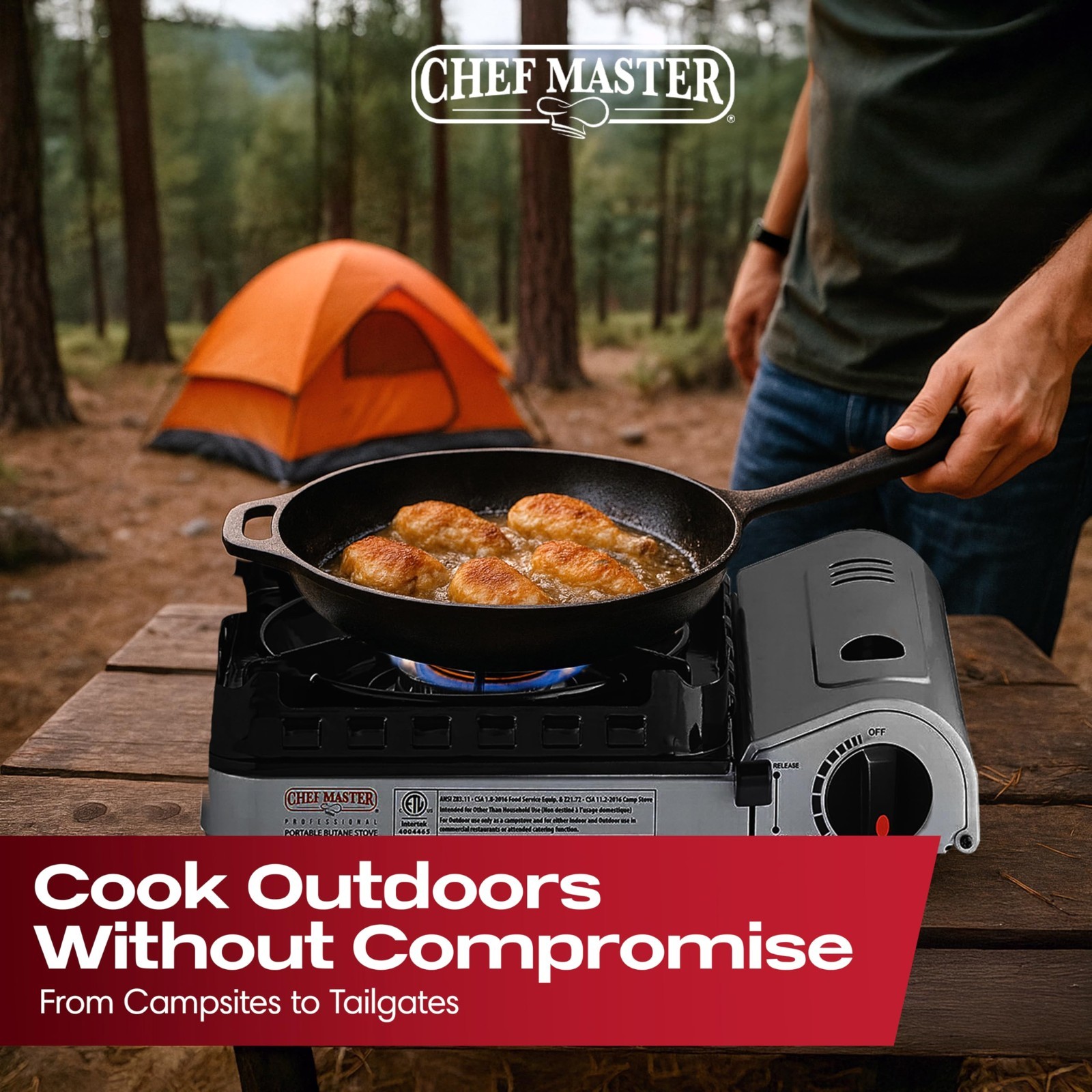 15,000 BTU Butane Portable Camp Stove | Double Wind-Guard Burner for Camping, Hi