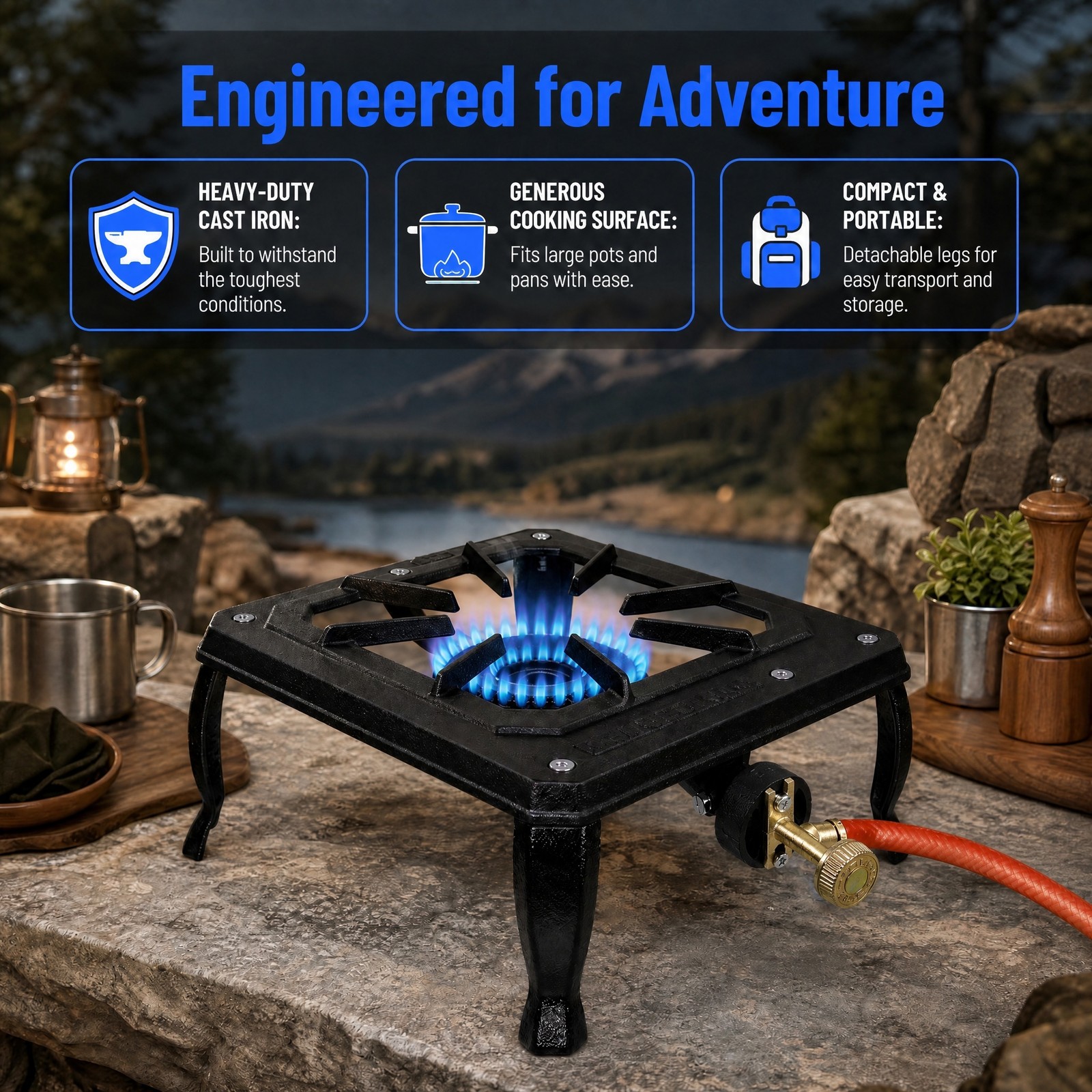 Portable Single Stove Camping Gas Stove Cast Iron Propane LPG BBQ Cooker Burner