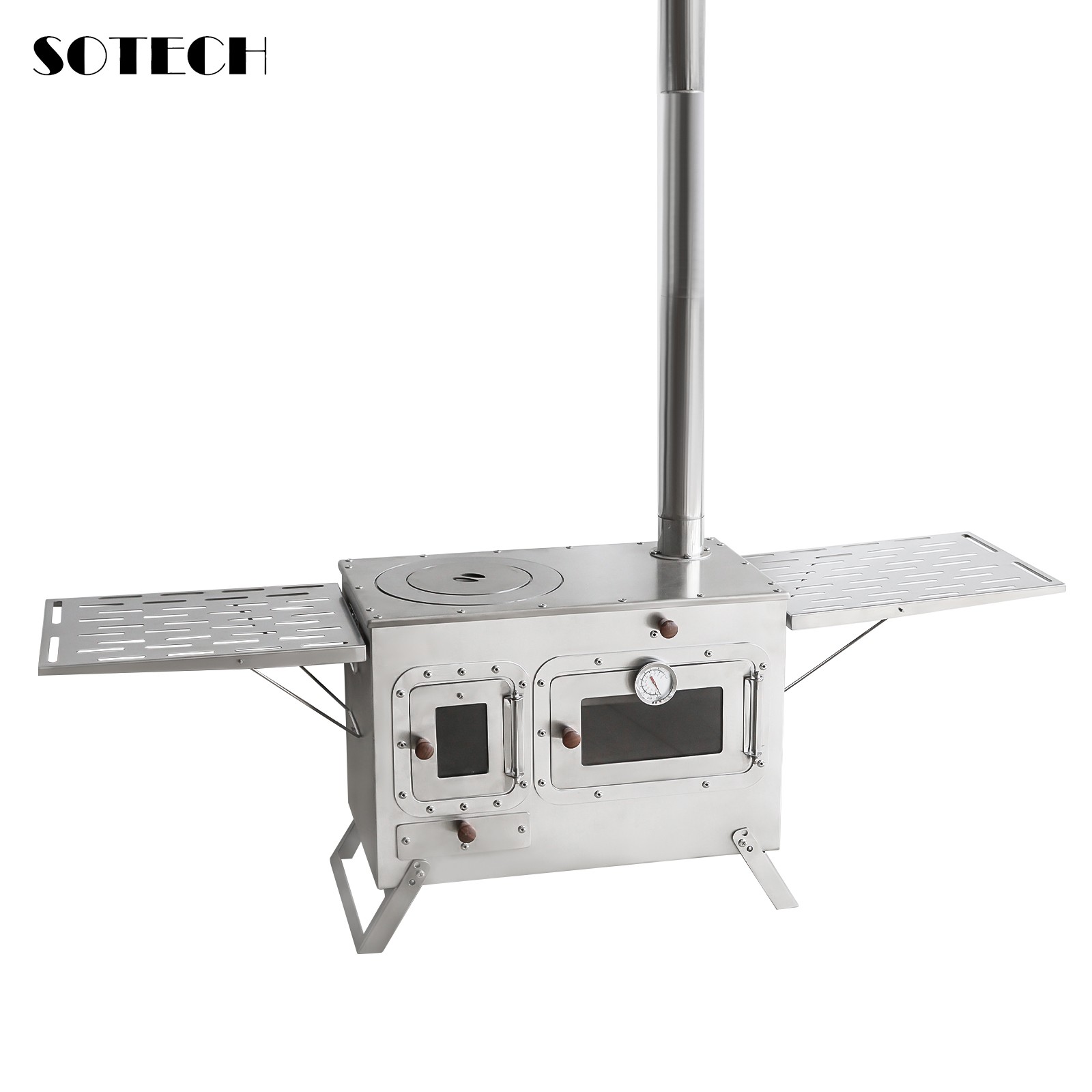 SOTECH Portable Outdoor Camping Stove w/Oven & Chimney Silver Hot Tent Stove Kit