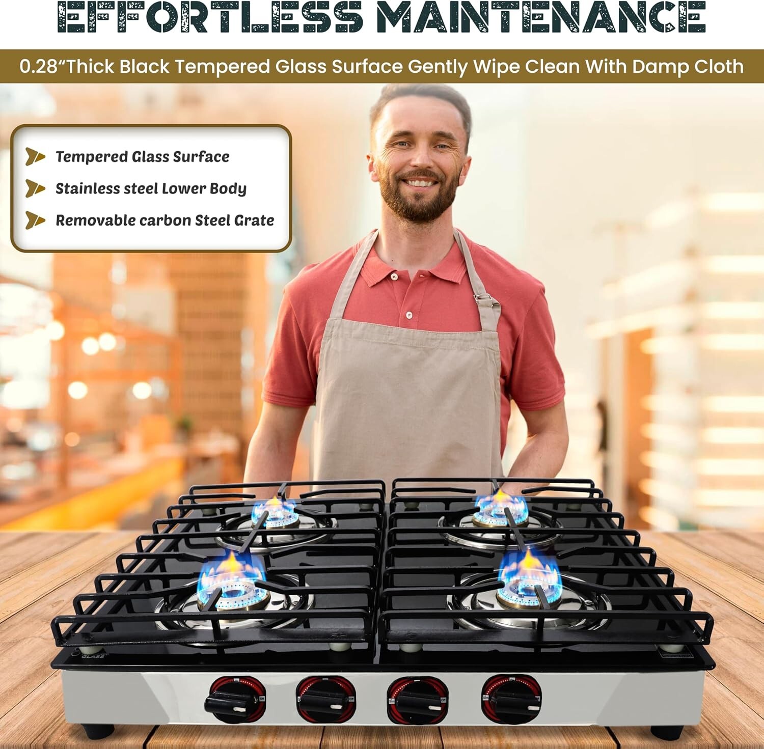 Gas Stove Top -25″ – 4 Burner With Hose & Regulator to Connect propane cooktop