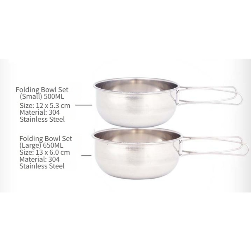 Outdoor Use Folding Bowl 304 Stainless Steel 650ml 500ml Portable and Hygienic
