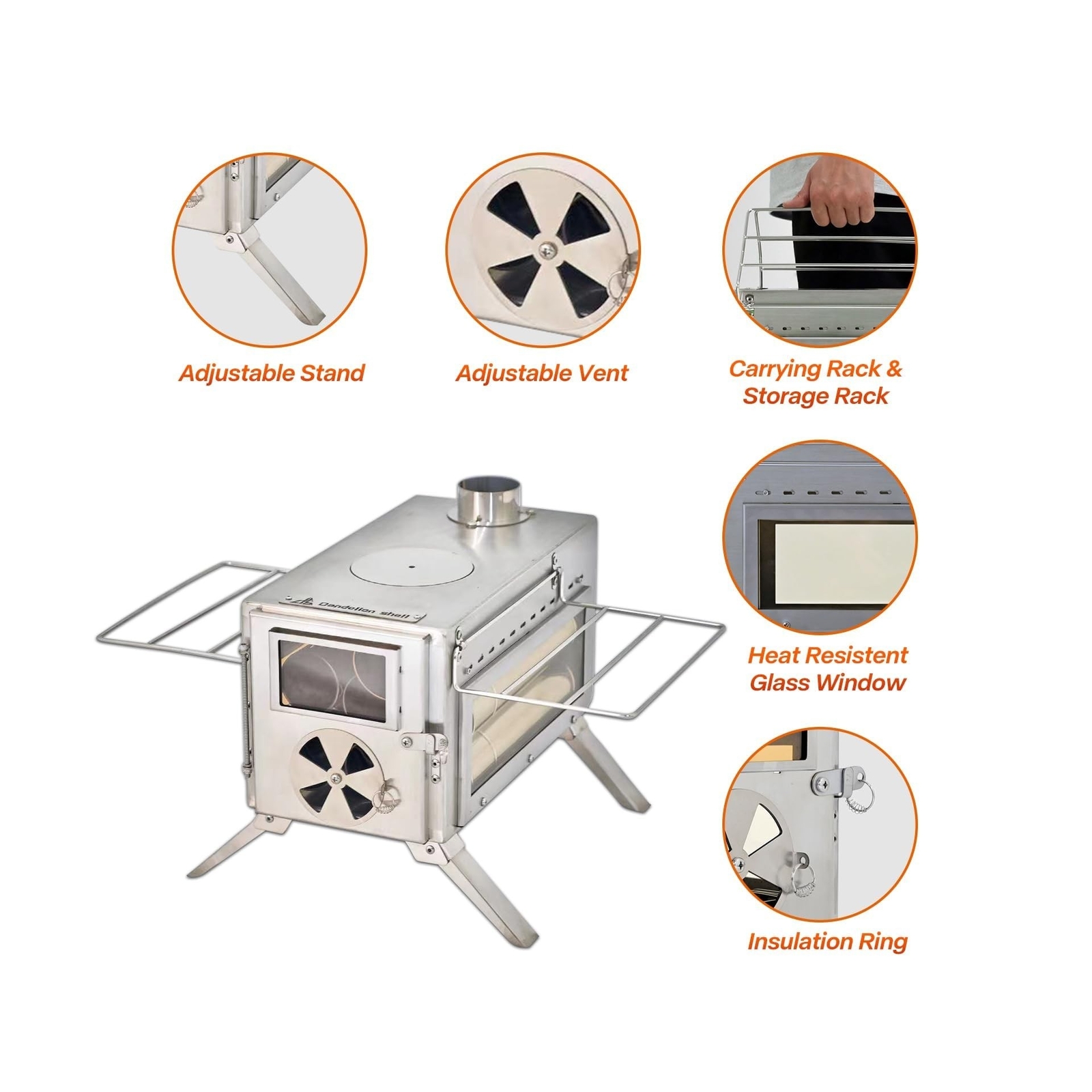 Portable Camping Wood Stove with View Glass and Cooking Function, 8 Stainless…