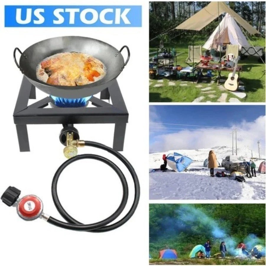 Propane Cooker Burner Stove Gas Outdoor Cooking Camping Stand BBQ Grill w/ Hose