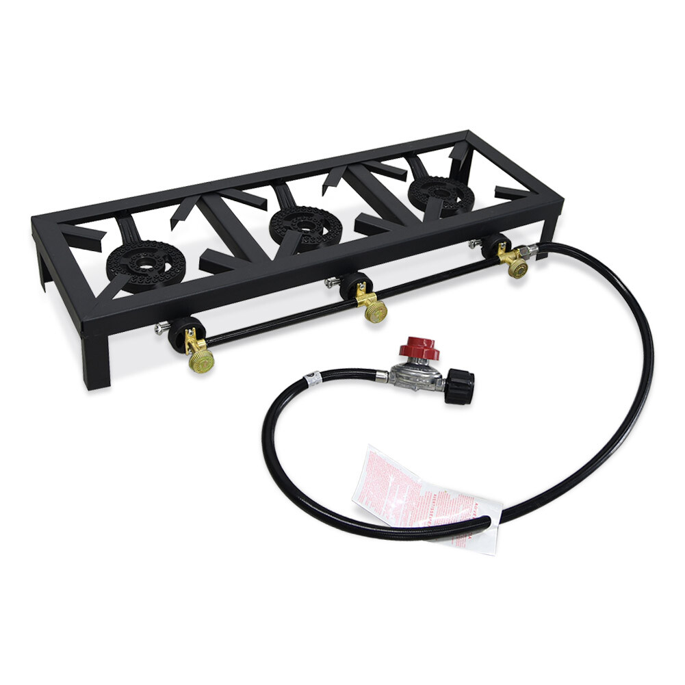 Propane Burner Cast Iron LPG Gas Stove Outdoor Camping Cooker & Regulator Hose