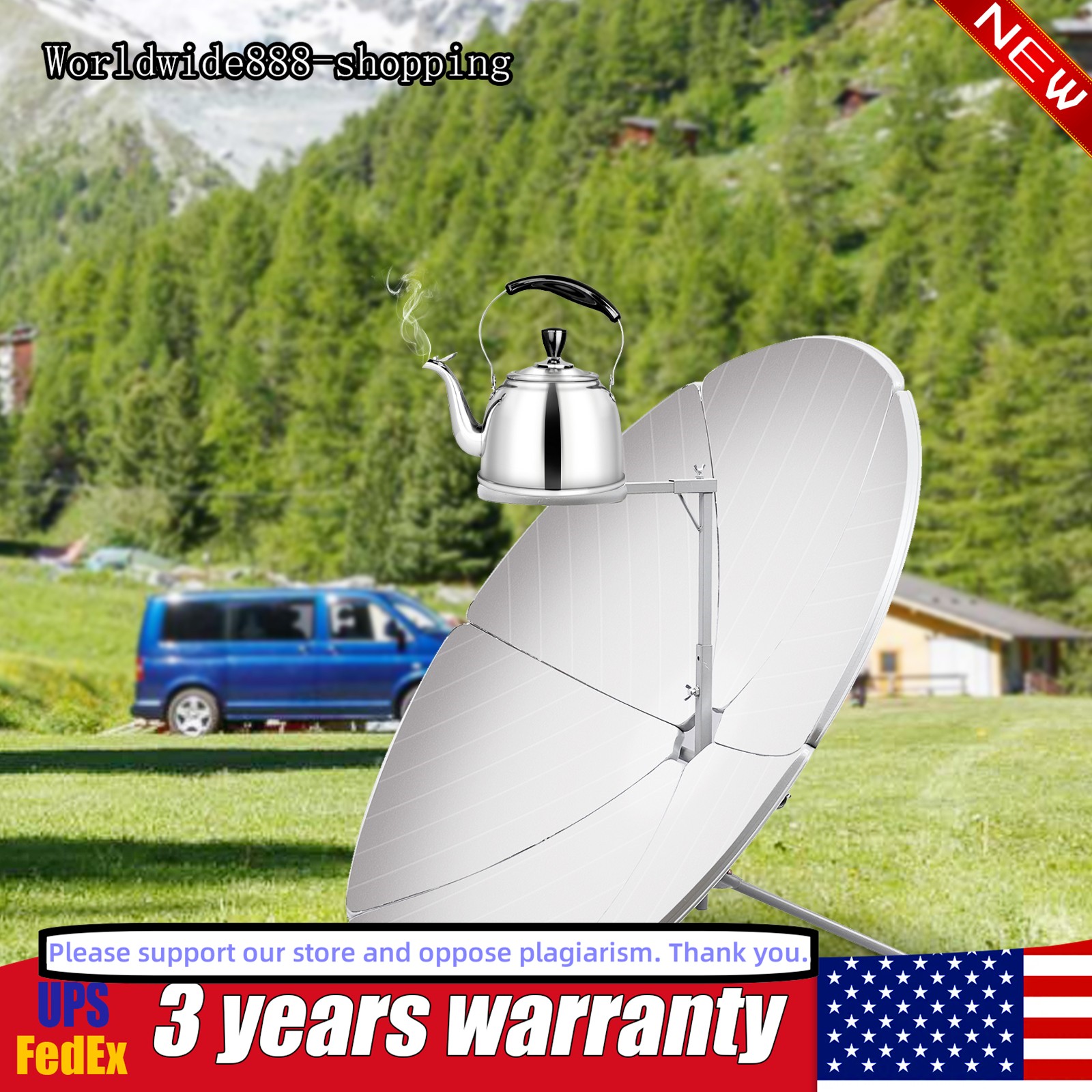1800W Parabolic Solar Cooker High Efficiency Sun Oven 700-1000°C Outdoor Camping
