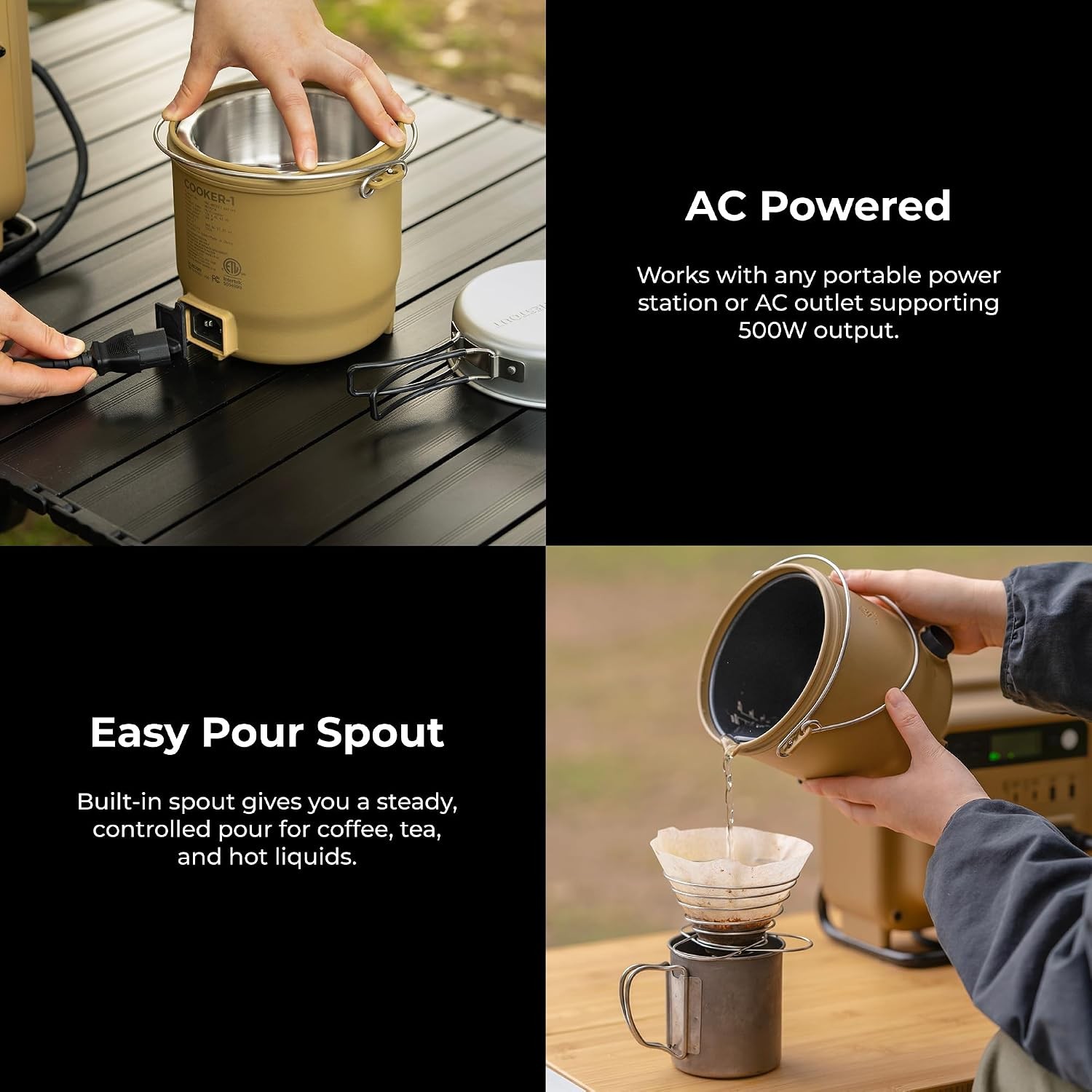 500W Camping Stove Electric Portable Plug In Cooker 800ml Beige