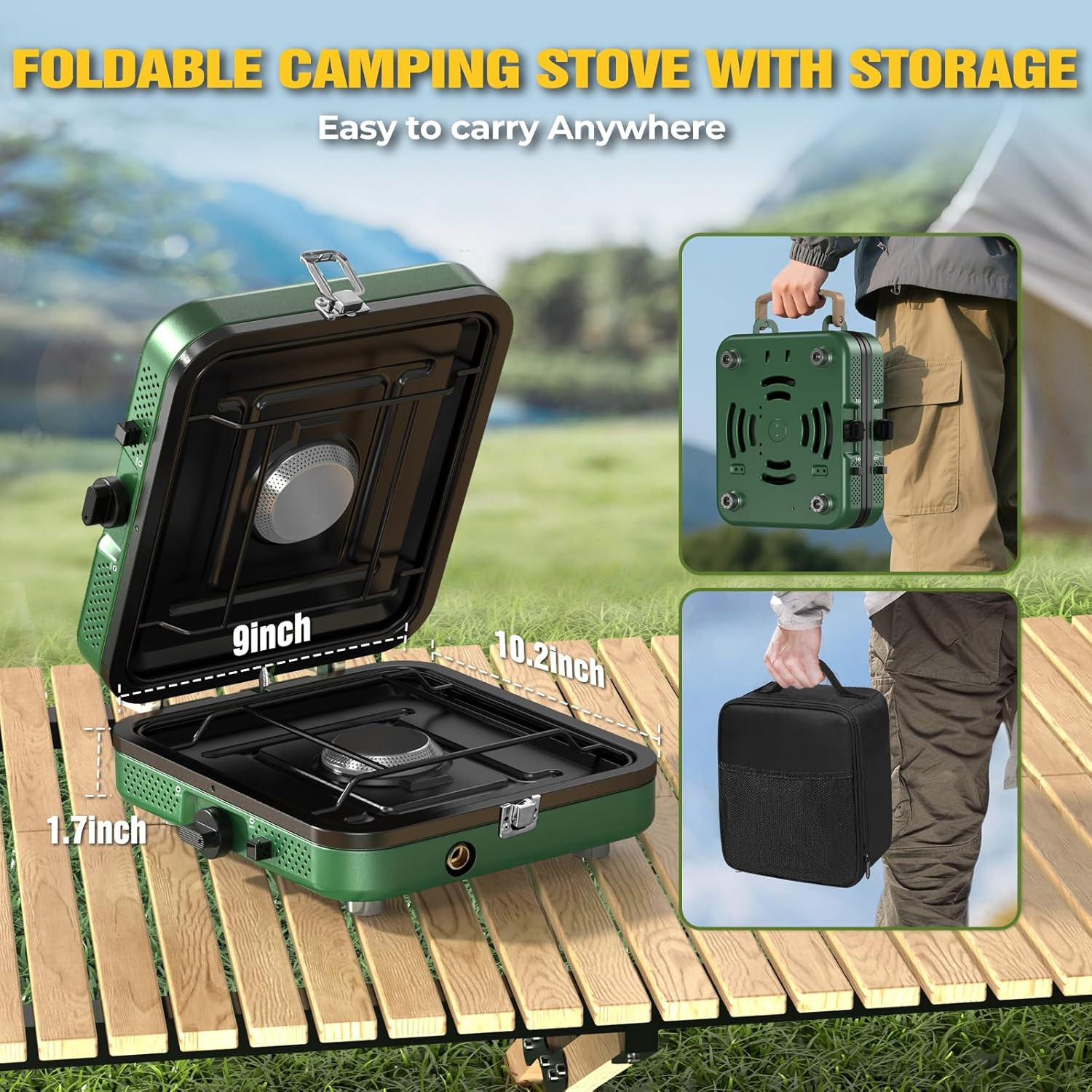 Portable 2 Burner Camping Stove with Grill & Carrying Bag – 20000 BTU